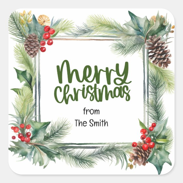 Christmas Blessing wreath warm wishes love peace Square Sticker (Front)