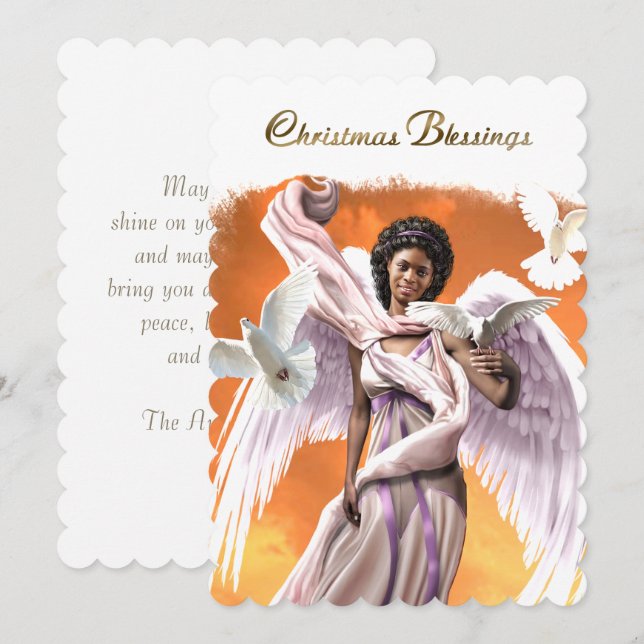 Christmas Blessings. African American Angel  Holiday Card (Front/Back)