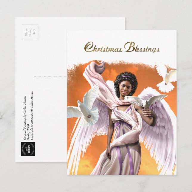 Christmas Blessings African American Angel   Holiday Postcard (Front/Back)