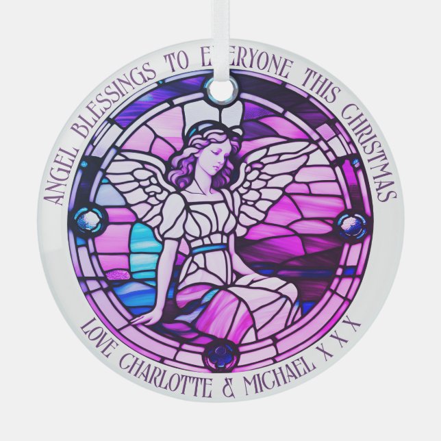 Christmas Blessings Angel Purple Stained Glass Ornament (Front)