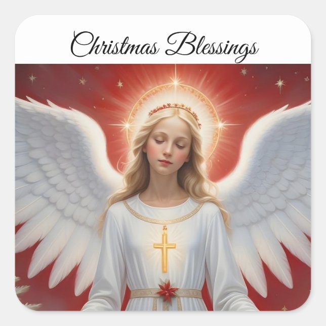Christmas Blessings Angel Square Sticker (Front)