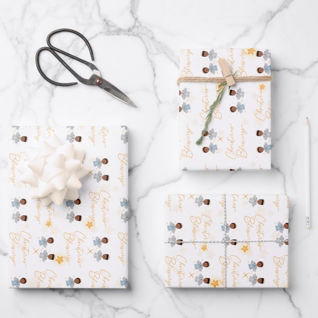 Christmas Blessings Angel Wrapping Paper - Boys (Front)