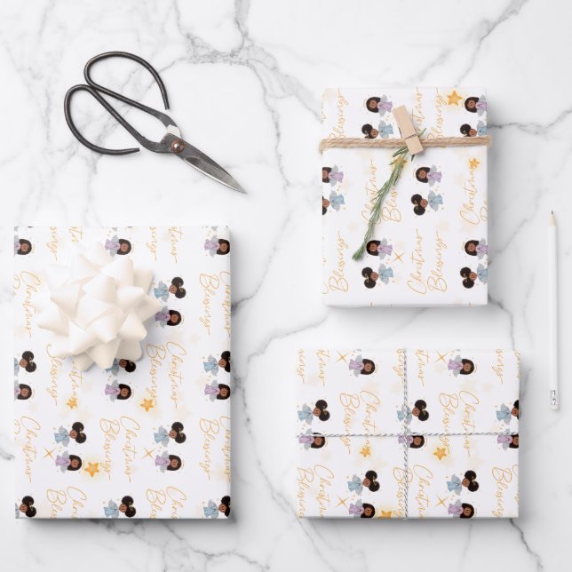 Christmas Blessings Angel Wrapping Paper - Girls (Front)