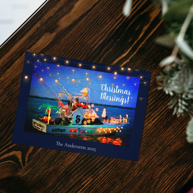 Christmas Blessings Boat Lit Up Postcard (Creator Uploaded)