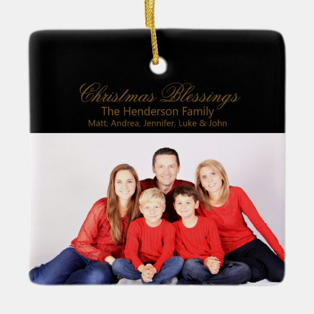 Christmas Blessings Custom Family Photo Ceramic Ornament (Front)