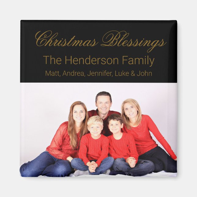 Christmas Blessings Custom Family Photo Magnet (Front)