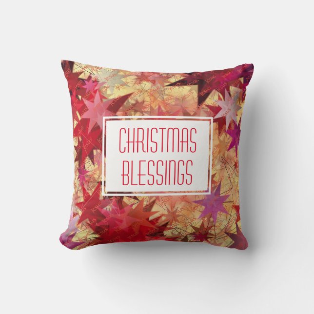 CHRISTMAS BLESSINGS Customizable Rustic Stars Throw Pillow (Front)