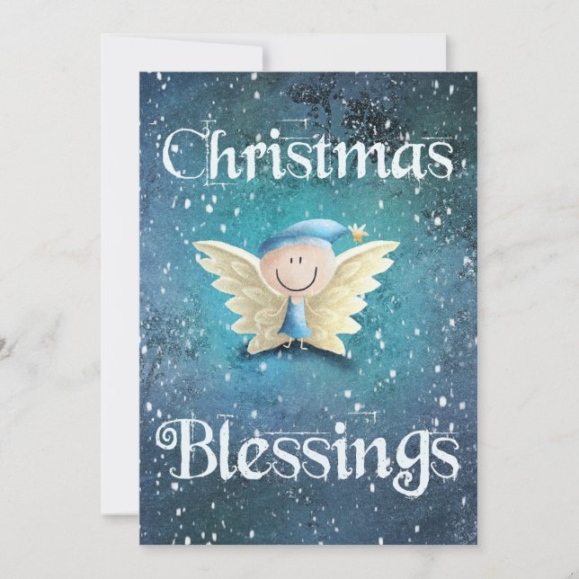 Christmas Blessings Cute Angel Holiday Card (Front)