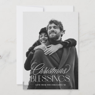 Christmas Blessings Elegant Text Overlay 1-Photo Holiday Card