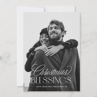 Christmas Blessings Elegant Text Overlay 1-Photo Holiday Card