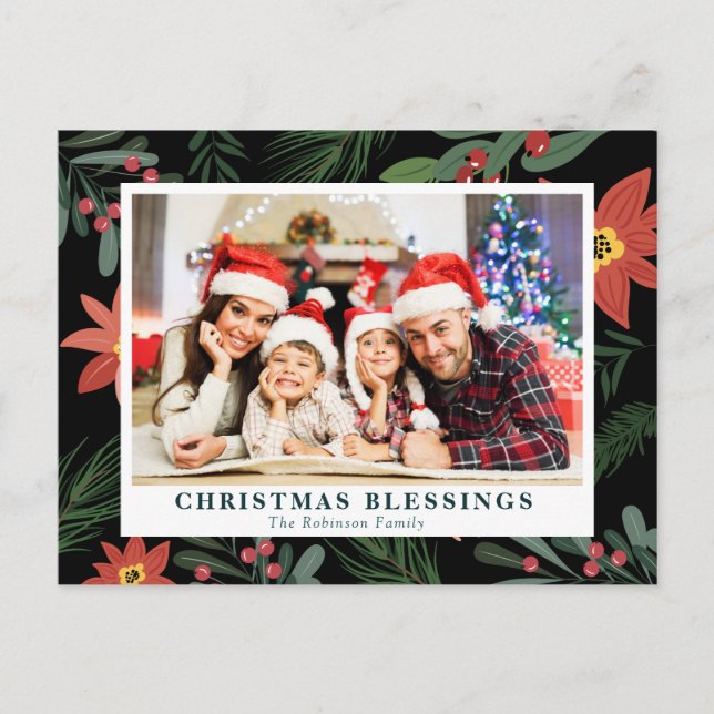 CHRISTMAS BLESSINGS | floral christmas Postcard (Front)