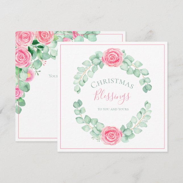 Christmas Blessings Floral Eucalyptus Holiday Card (Front/Back)