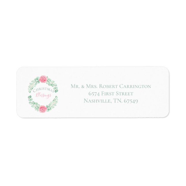 Christmas Blessings Floral Eucalyptus Holiday Card Label (Front)