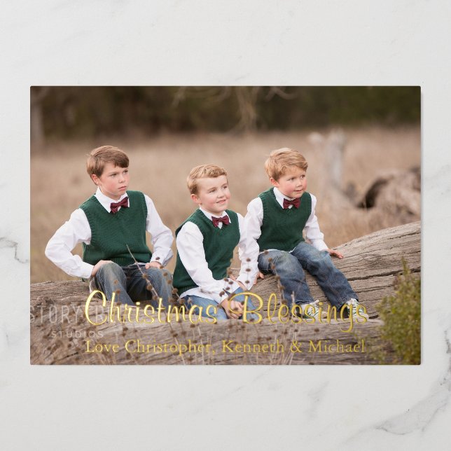 Christmas Blessings Foil Holiday Card (Front)