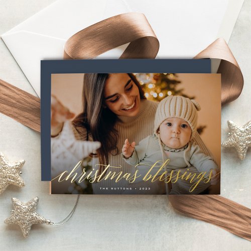 Christmas Blessings Full Photo Foil Holiday Card