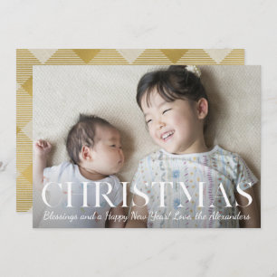Christmas Blessings Gold Buffalo Plaid Photo Holiday Card