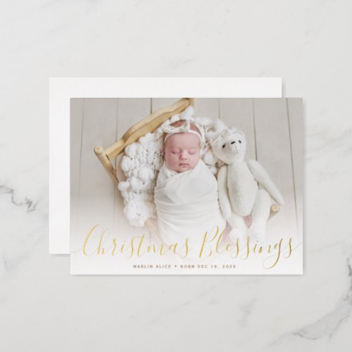 christmas Blessings gold foil birth announcement