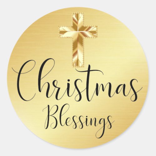 Christmas Blessings Gold Sticker with Cross