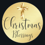 Christmas Blessings Gold Sticker with Cross<br><div class="desc">A beautiful gold sticker for a religious person of faith. A modern gold cross sits on a gold background. Christmas Blessings is written in a beautiful light and airy script. Perfect way to keep the focus on the real meaning of Christmas. I appreciate you stopping by my store, Celebrais. Wishing...</div>
