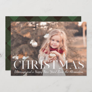 Christmas Blessings Green Buffalo Plaid Photo Holiday Card