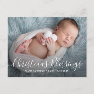 CHRISTMAS BLESSINGS holiday birth announcement Postcard