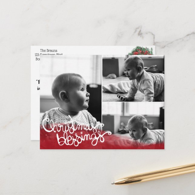 Christmas Blessings Holiday Postcard (Front/Back In Situ)