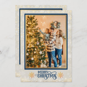 Christmas Blessings I Family Photo and Gold Script Holiday Card