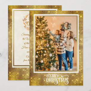 Christmas Blessings I Family Photo and Gold Script Holiday Card