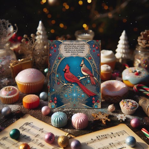 Christmas Blessings James Verse Cardinals Gold Foil Holiday Card