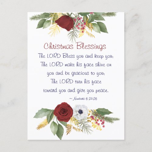 Christmas Blessings Lord Bless You Bible Verse Holiday Postcard