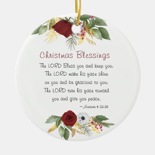 Christmas Blessings Lord Bless You Winter Floral Ceramic Ornament