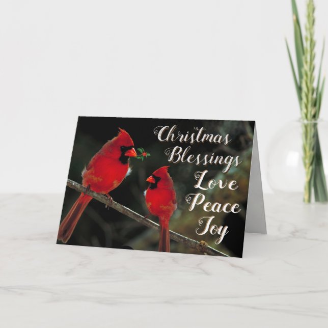 Christmas Blessings, Love Peace Joy Luke 2:10 Holiday Card (Front)