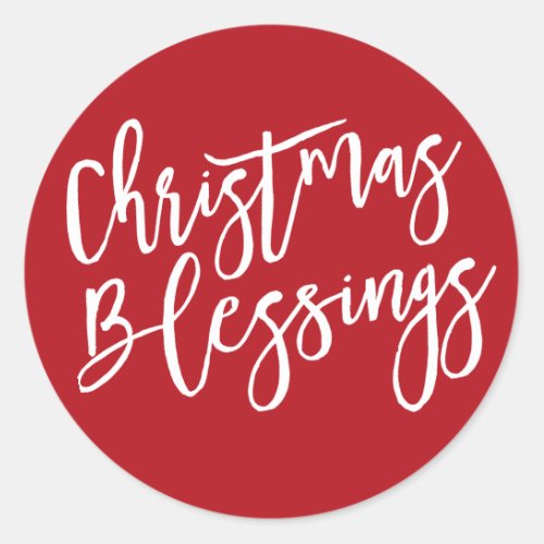 Christmas Blessings Modern Handwritten Typography Classic Round Sticker