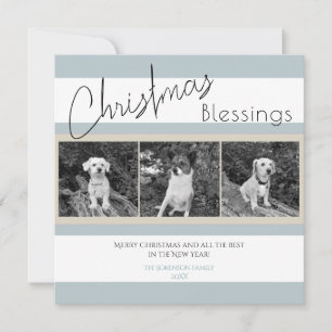 Christmas Blessings Modern Light Teal Blue Photo  Holiday Card