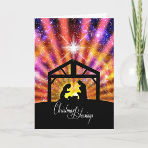 Christmas Blessings Nativity at sunset Christmas Holiday Card