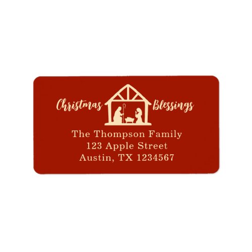 Christmas Blessings Nativity Gold Typography Label