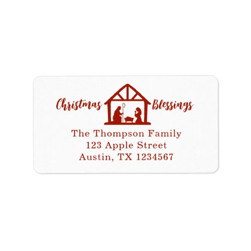 Christmas Blessings Nativity Red Typography Label