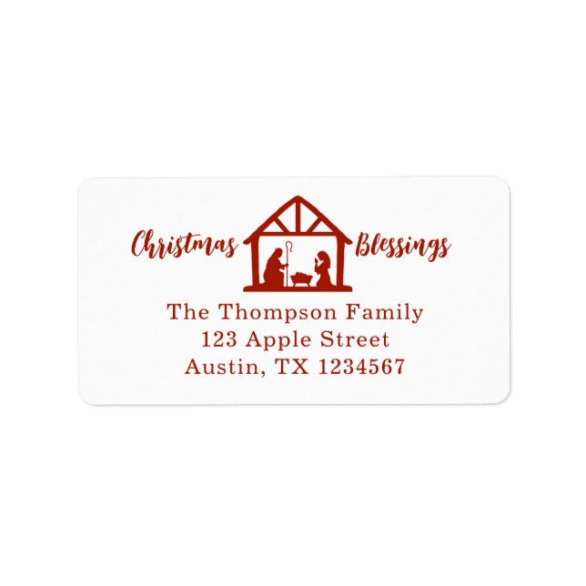 Christmas Blessings Nativity Red Typography Label (Front)