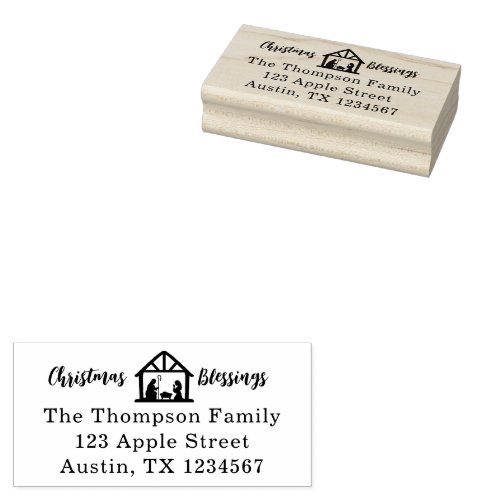 Christmas Blessings Nativity Typography Rubber Stamp