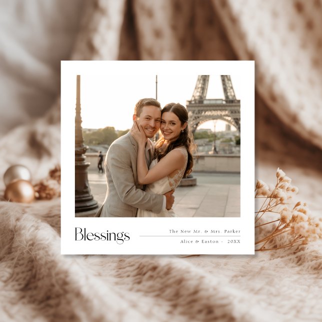 Christmas Blessings Newlywed Elegant Destination Holiday Card (Creator Uploaded)