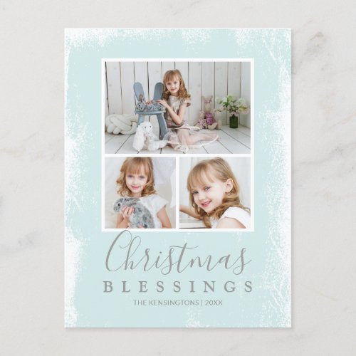 Christmas Blessings Pastel Green Photo Collage Holiday Postcard