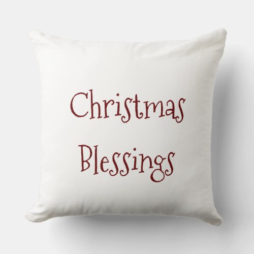 Christmas Blessings Red Typography Throw Pillow