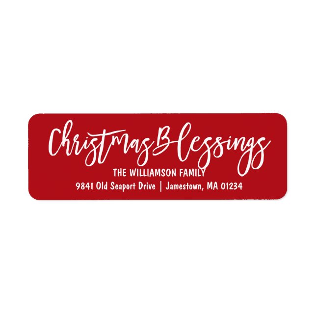 Christmas Blessings Red White Return Address Label (Front)
