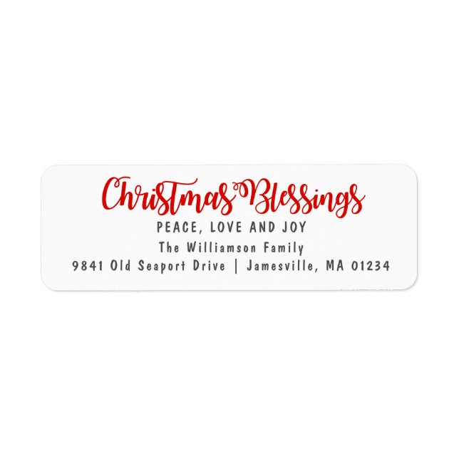Christmas Blessings Return Address Labels Red (Front)