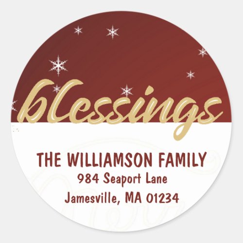 Christmas Blessings Round Return Address Labels