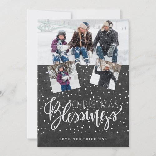 Christmas blessings rustic 3 photos chalkboard holiday card