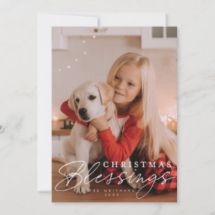 Christmas Blessings script and serif photo Holiday Card