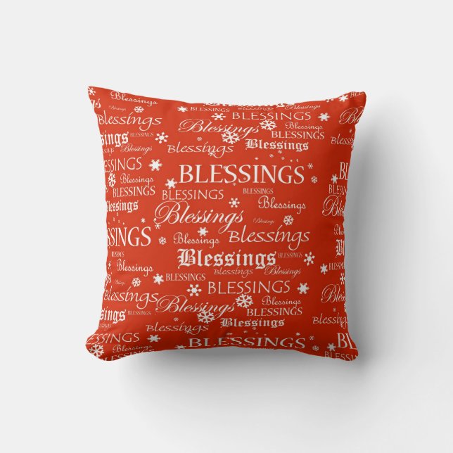 Christmas Blessings Snowflakes on Red Pillow (Front)