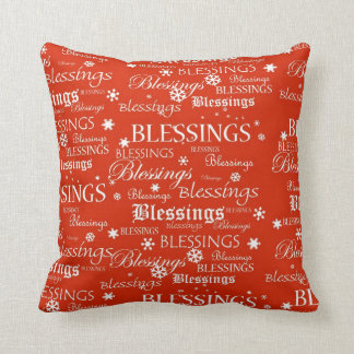 Christmas Blessings Snowflakes on Red Pillow