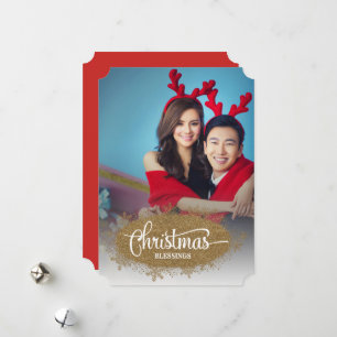 Christmas Blessings Sparkly Glitter photo Holiday Card